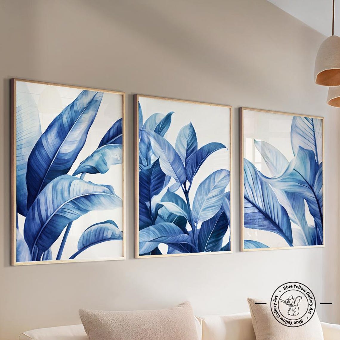 Navy Blue Tropical Leaves Set of 3 Prints. Modern Botanical Wall Art ...