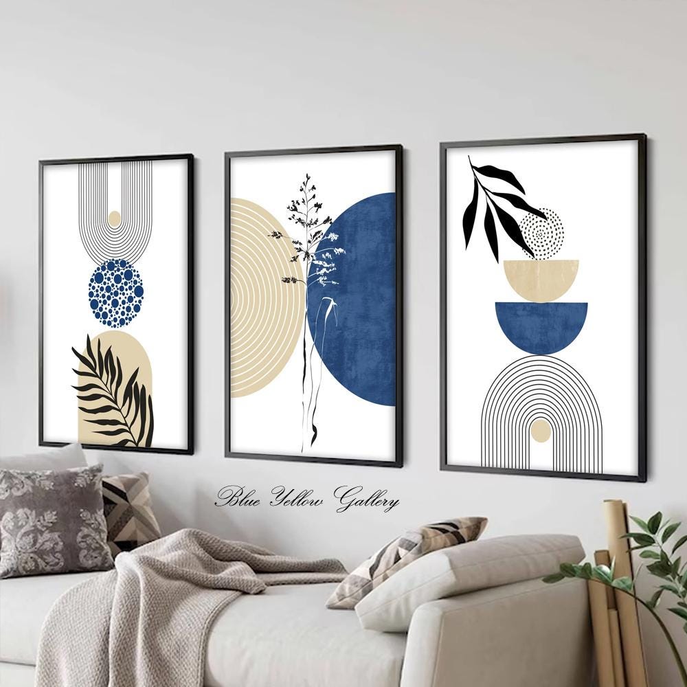 Printable Set of 3 Blue Beige Abstract Mid Century Print. Modern Boho ...