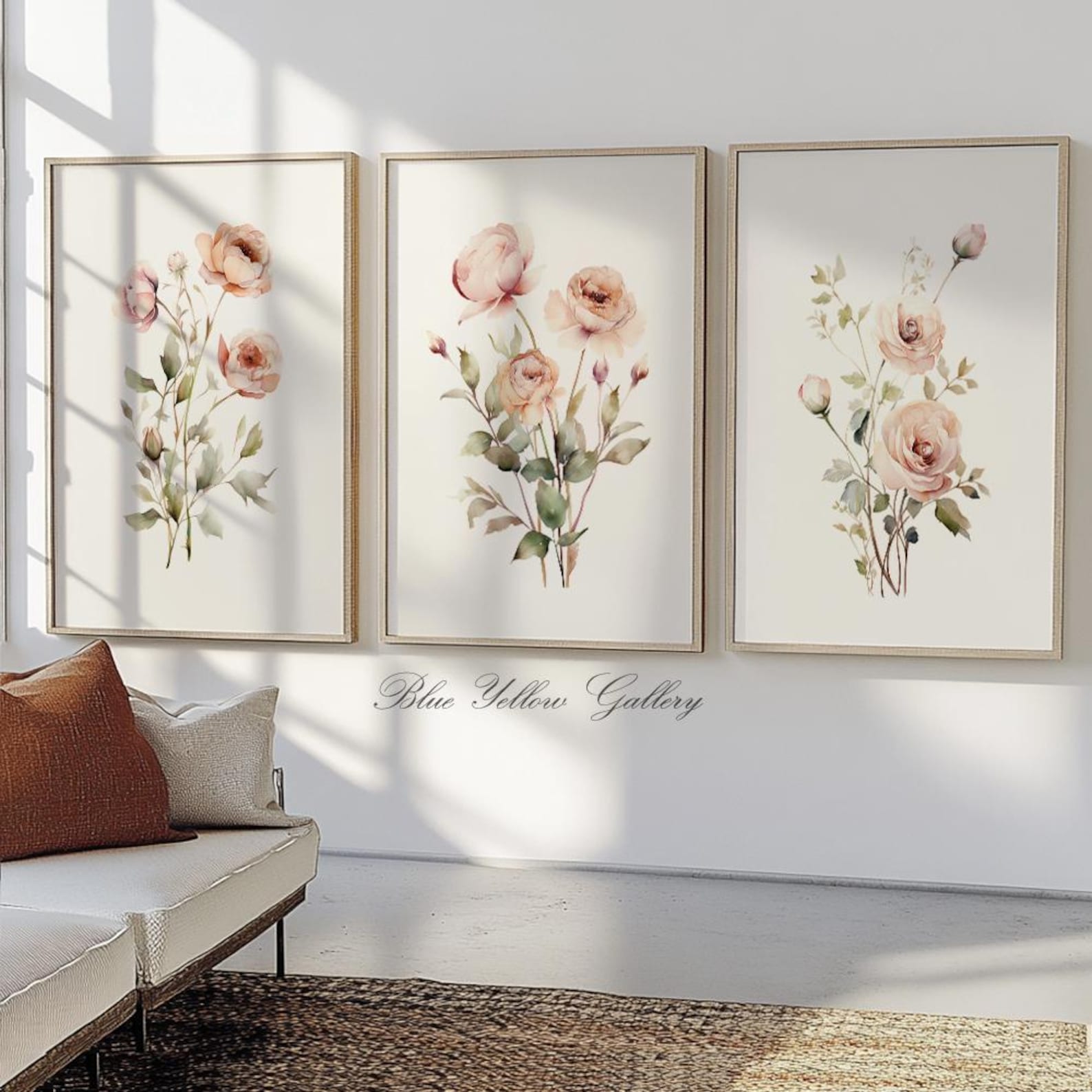 Neutral Floral Farmhouse Wall Art Set of 3. Modern Abstract Botanical ...