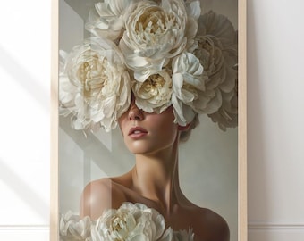 Floral Portrait Print, Luxury Botanical Artwork, Romantic Feminine Decor