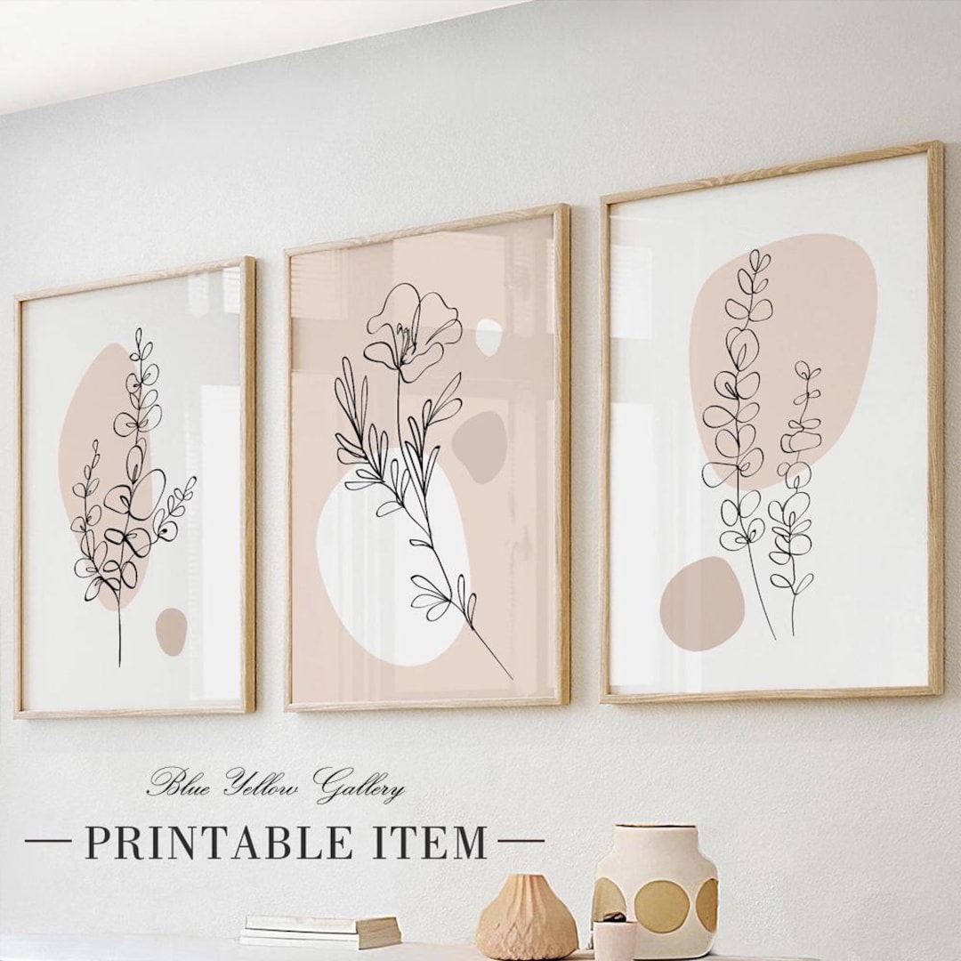 Dusty Pink Botanical Line Art Prints, Set of 3 (digital Download) - Etsy