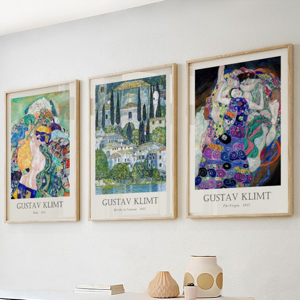 Ensemble de 3 affiches d'exposition Gustav Klimt, affiche d'exposition imprimable Gustav Klimt, décoration de chambre esthétique vintage de haute qualité