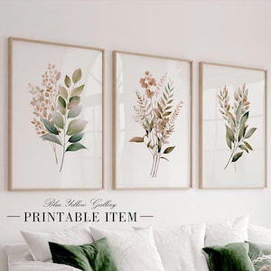 Abstract tropical leaves printable art set of 3. Modern botanical greenery gallery wall art prints. Nature wall art set, Housewarming Gift