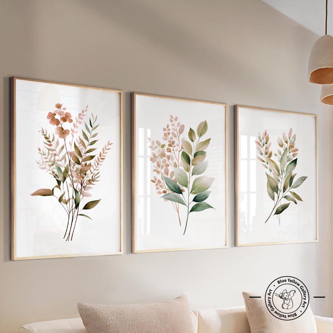 Neutral Botanical Wall Art Set of 3 Prints. Farmhouse Wild Flowers ...