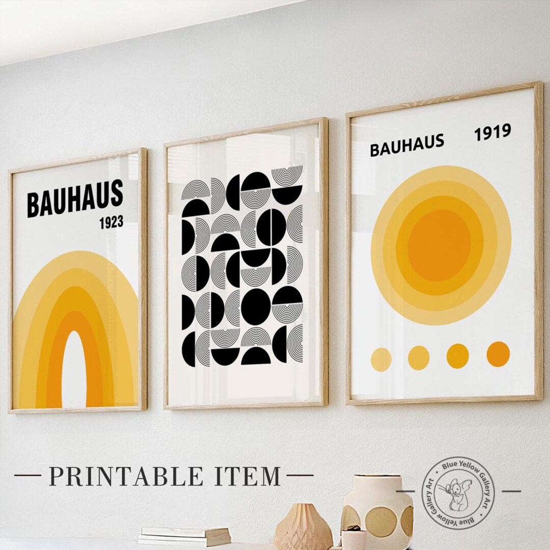 Mustard Yellow Bauhaus Poster Set of 3. Mid Century Modern Printable ...