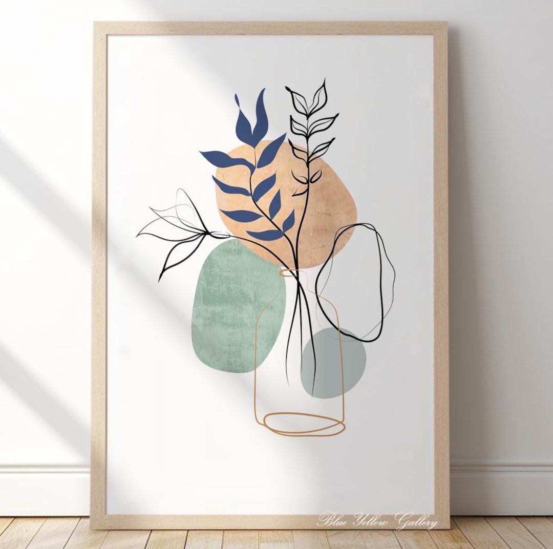 Minimalist Botanical Line Art Print, Abstract Scandinavian Wall Decor ...