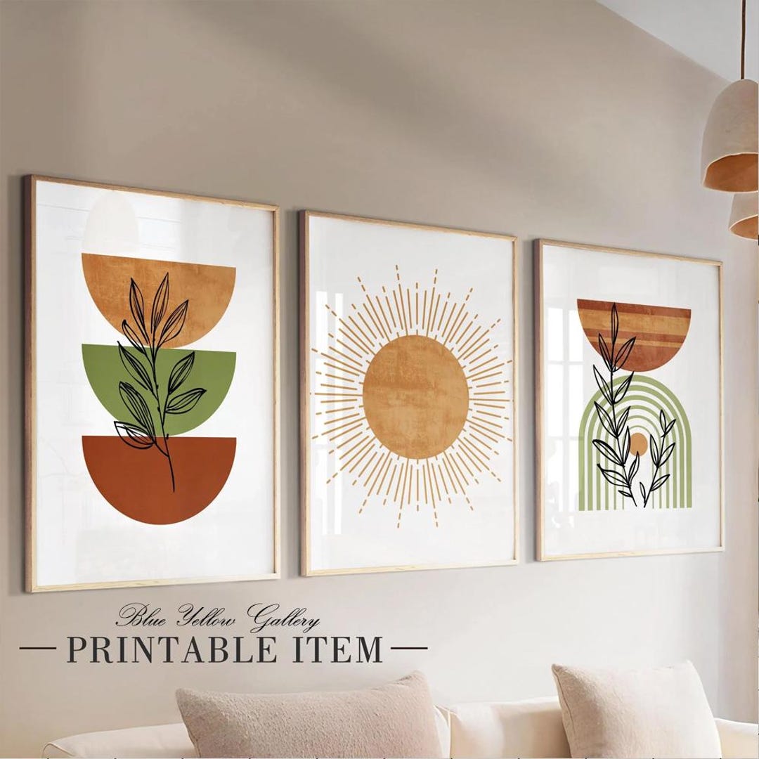 Green Terracotta Mid Century Modern Wall Art Set of 3 Prints. Boho ...