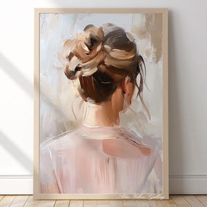 Vintage Woman Portrait, Neutral Abstract Female Wall Art, Woman Back View Print, Feminine Modern Art, Minimalist Pastel Figurative Poster