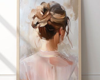 Vintage Woman Portrait, Neutral Abstract Female Wall Art, Woman Back View Print, Feminine Modern Art, Minimalist Pastel Figurative Poster