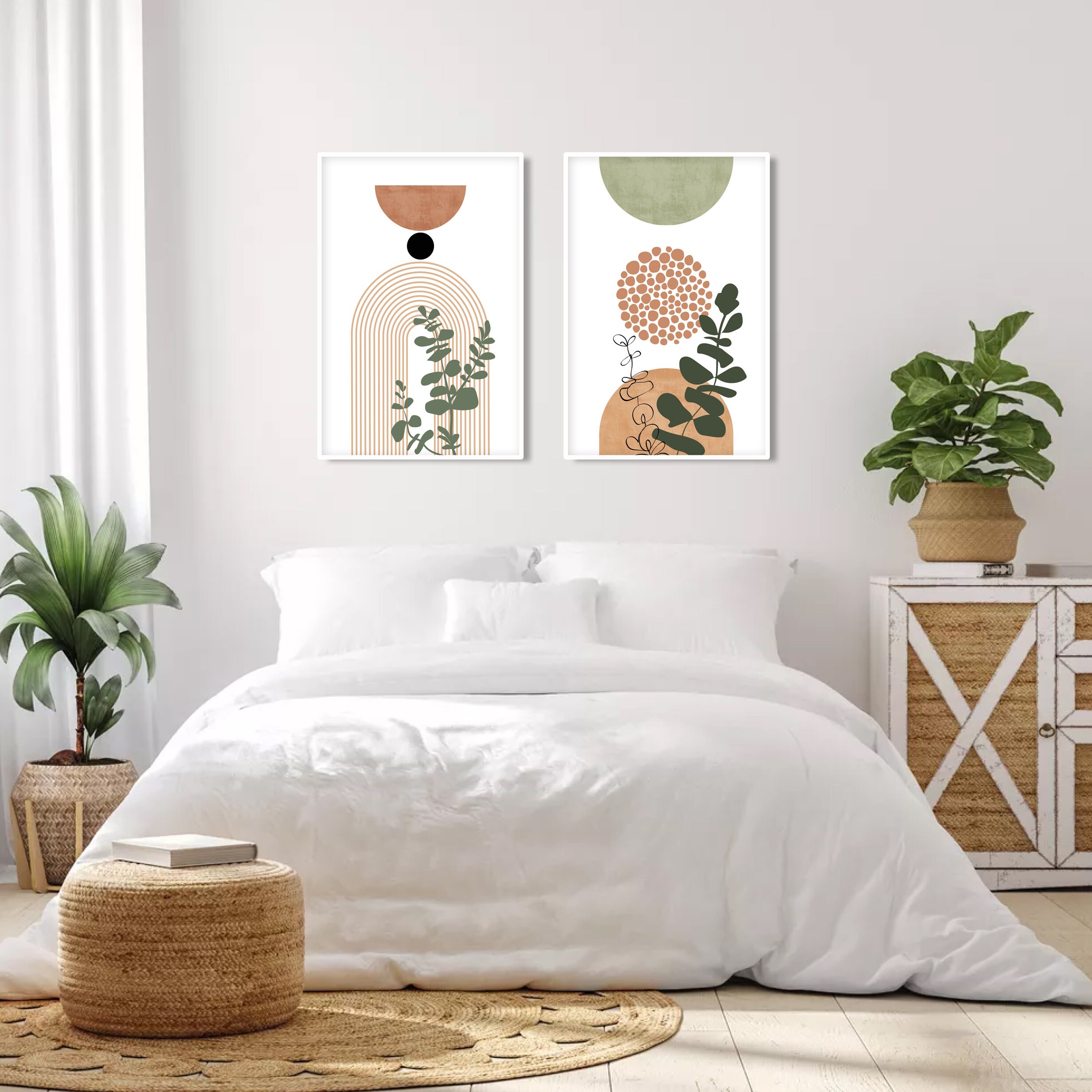 Terracotta Green Mid Century Modern Wall Art Set of 3 Print. - Etsy