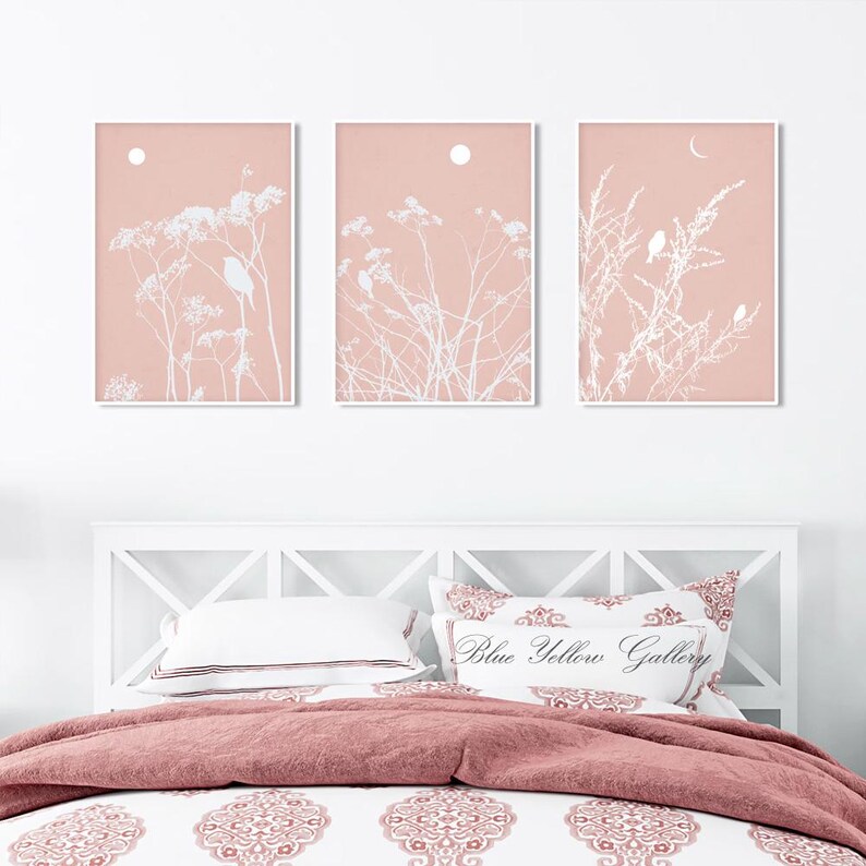 Pastel Pink Botanical Farmhouse Wall Art Set of 3 Printable Art. Modern ...