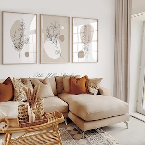 Neutral Beige Minimalist Botanical Wall Art Set of 3 Prints. Simple ...