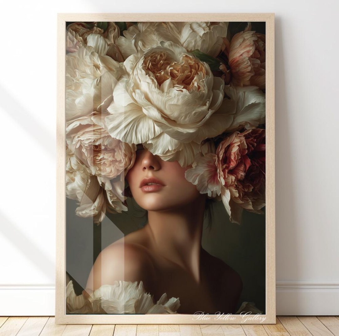 Luxury Floral Woman Wall Art, Elegant Feminine Portrait Print, Vintage ...