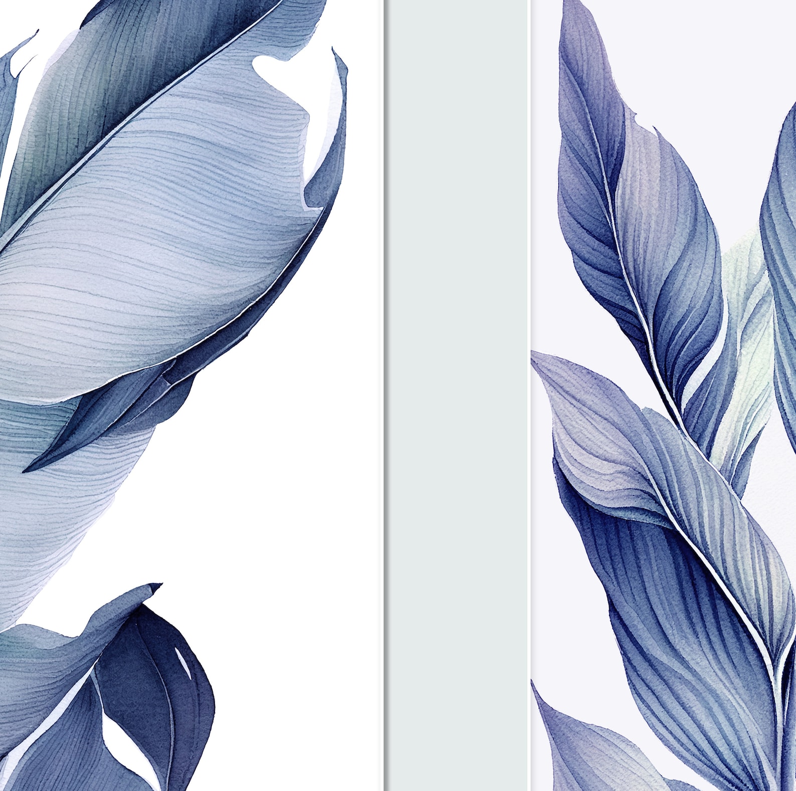 Navy Blue Tropical Palm Leaves Printable Art Set of 3. Modern Botanical ...