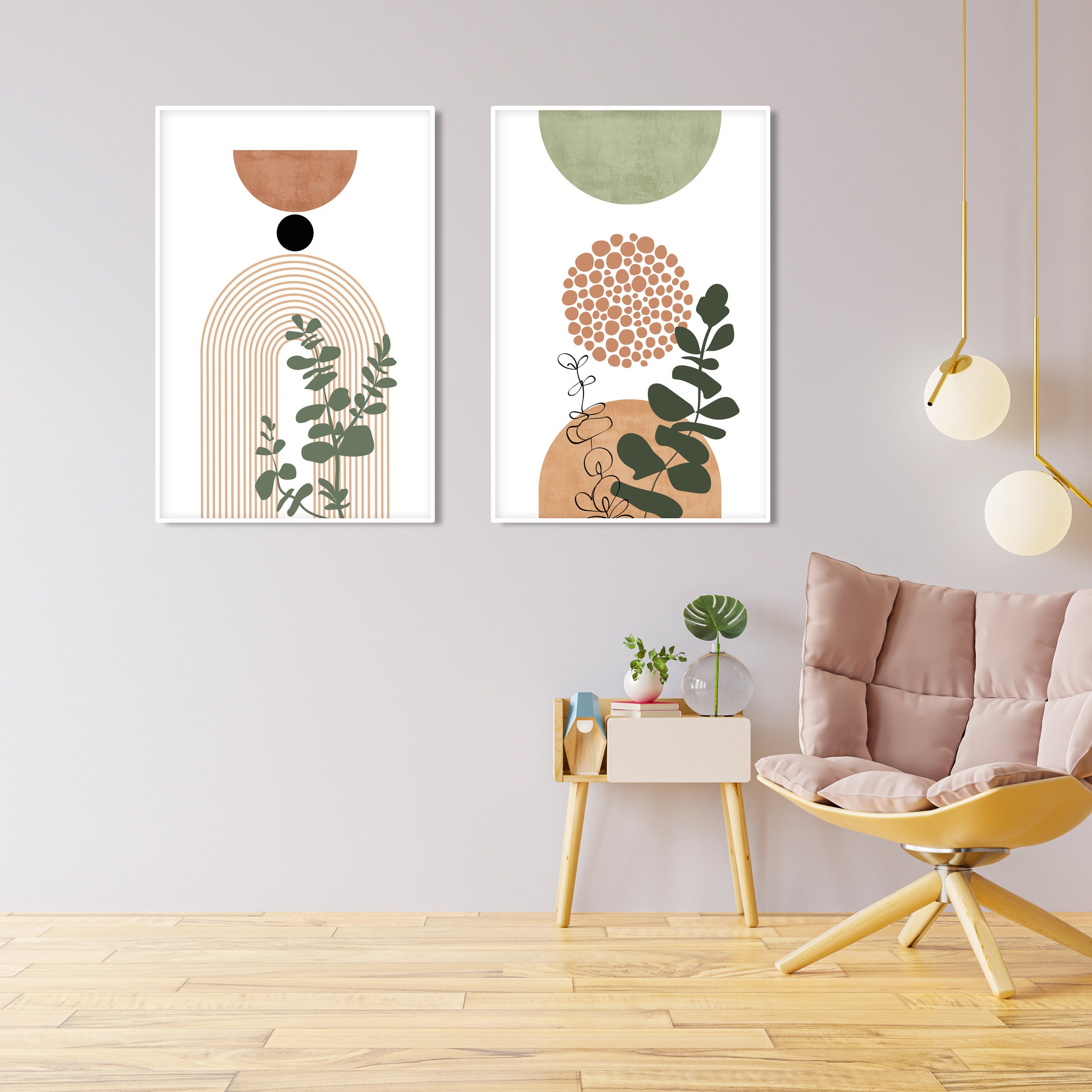 Terracotta Green Mid Century Modern Wall Art Set of 3 Print. - Etsy