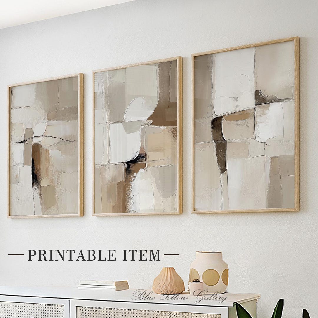 Neutral Minimalist Abstract Wall Art Set of 3 Prints. Modern Pastel ...