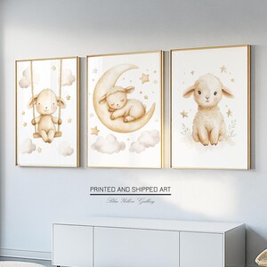Animal Nursery Wall Decor Set of 3 Prints. Baby Room Pastel Moon ...