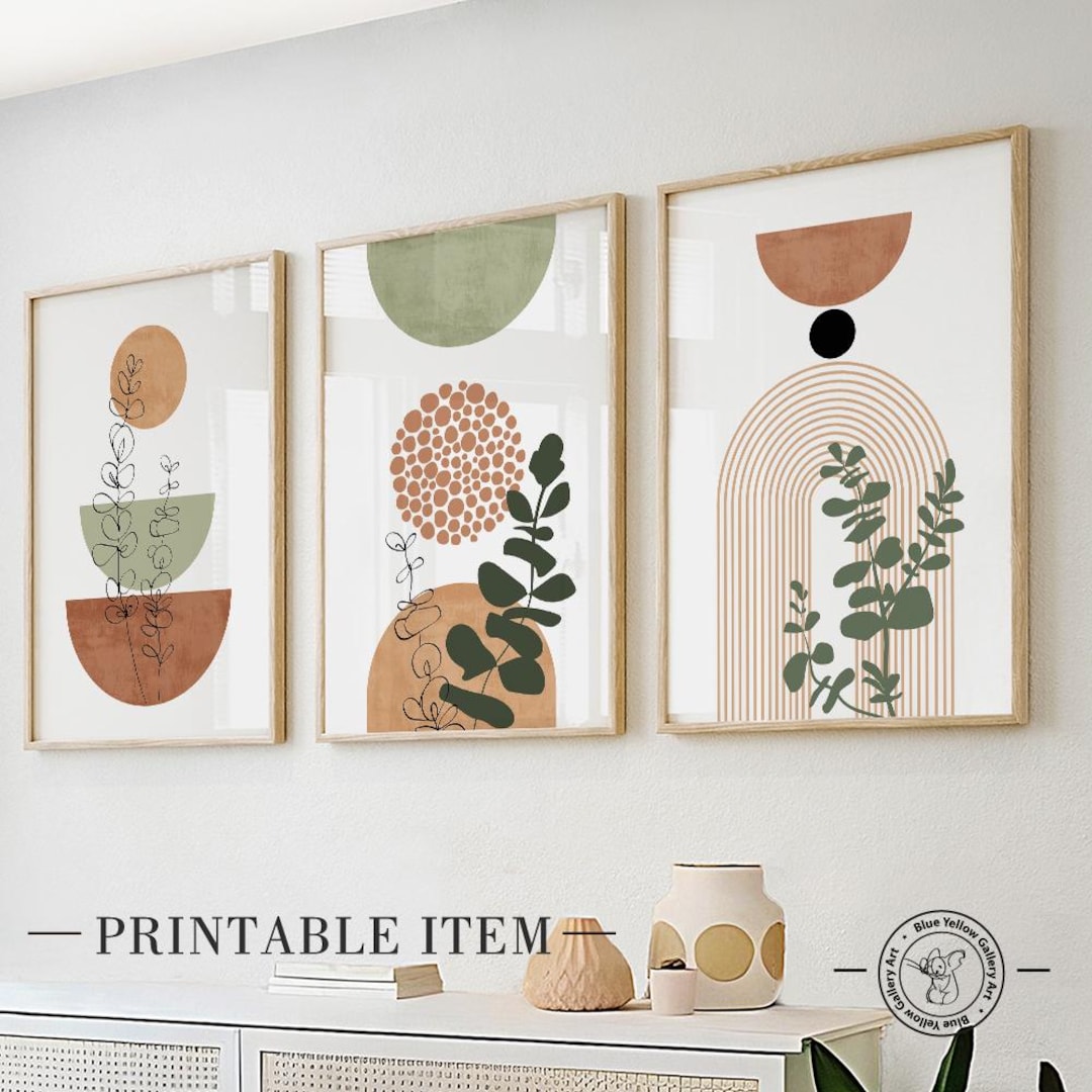 Printable Terracotta Green Mid Century Modern Wall Art Set of 3 Print ...