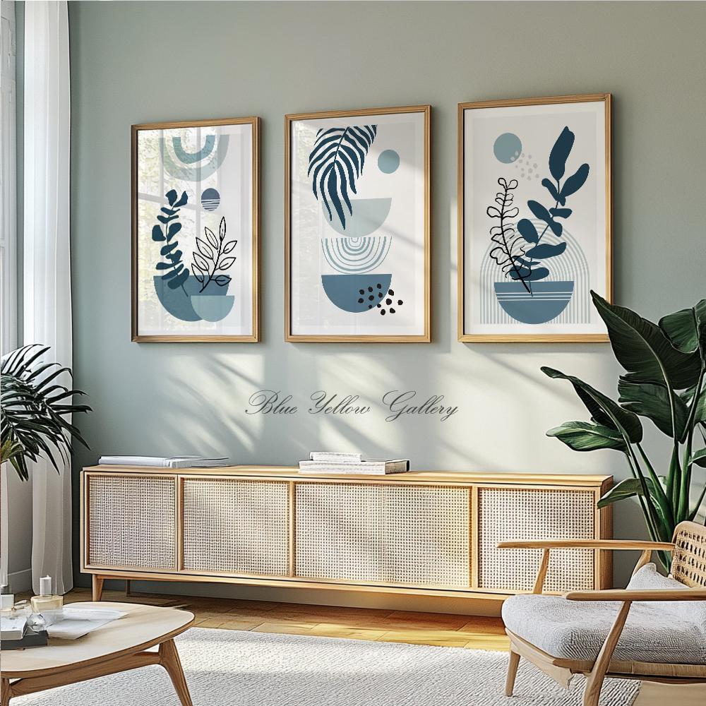 Printable Navy Blue Mid Century Modern Wall Art Set of 3 Print ...