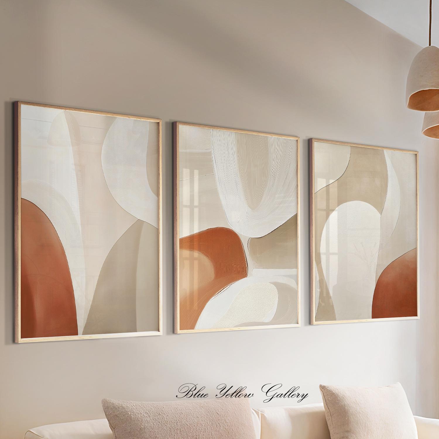 Neutral Beige Terracotta Abstract Wall Art Set of 3 Prints. Minimalist ...