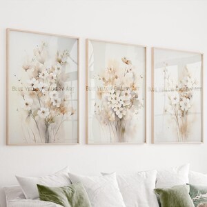 Neutral Beige Floral Wall Art Set of 3 Prints. Nature Willd Flowers ...