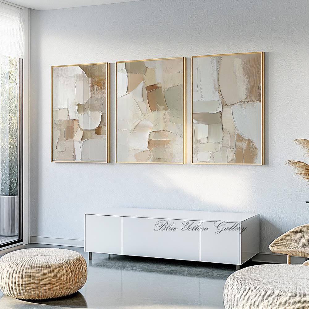 Neutral Beige Minimalist Abstract Wall Art Set of 3 Prints. Pastel ...