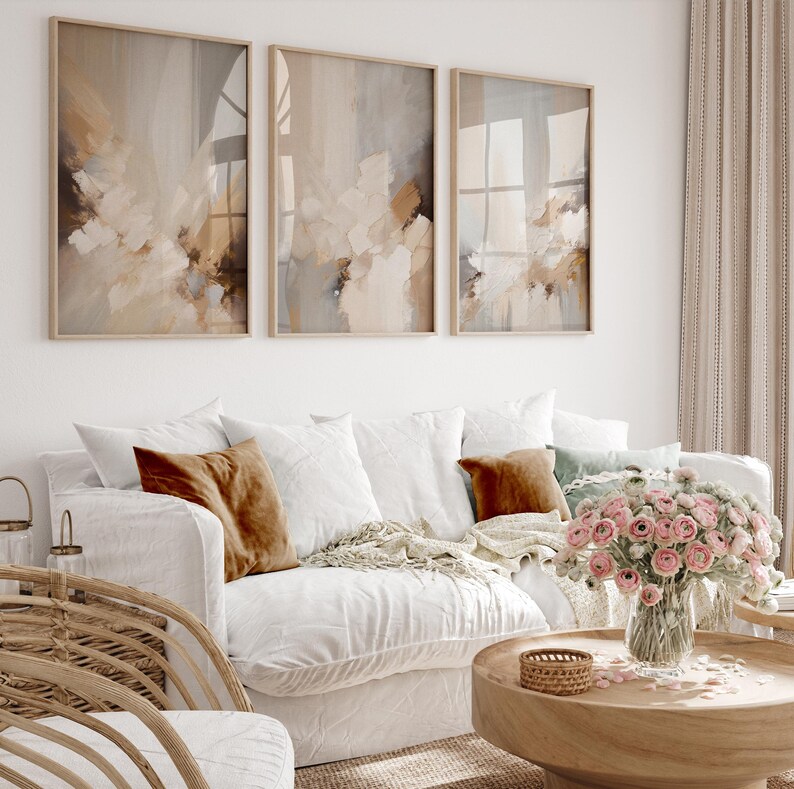Neutral Abstract Gallery Wall Set of 3 Print, Beige Wall Art. Modern ...