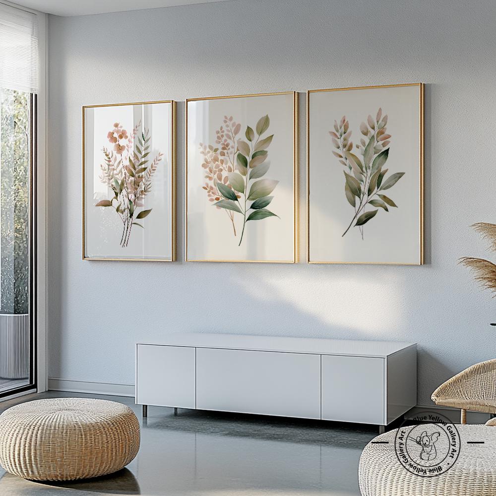 Neutral Botanical Wall Art Set of 3 Prints. Farmhouse Wild Flowers ...