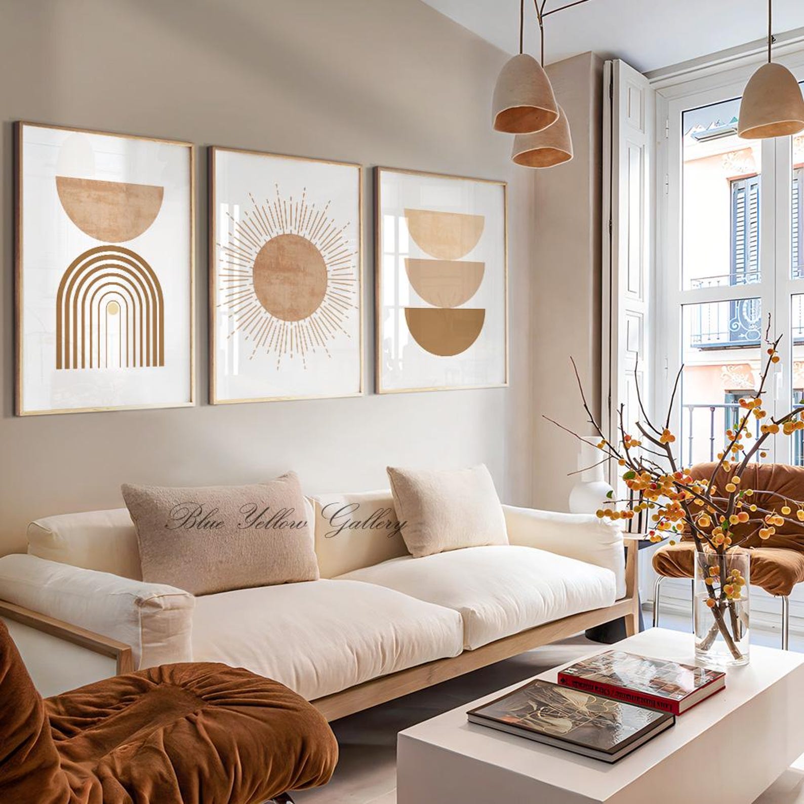 Neutral Beige Mid Century Modern Wall Art Set of 3 Printable Art ...