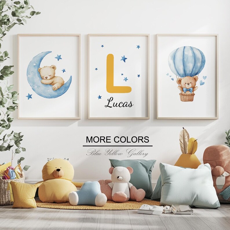 Custom Teddy Bear Nursery Wall Art Set of 3 Prints. Bear Nursery Decor ...