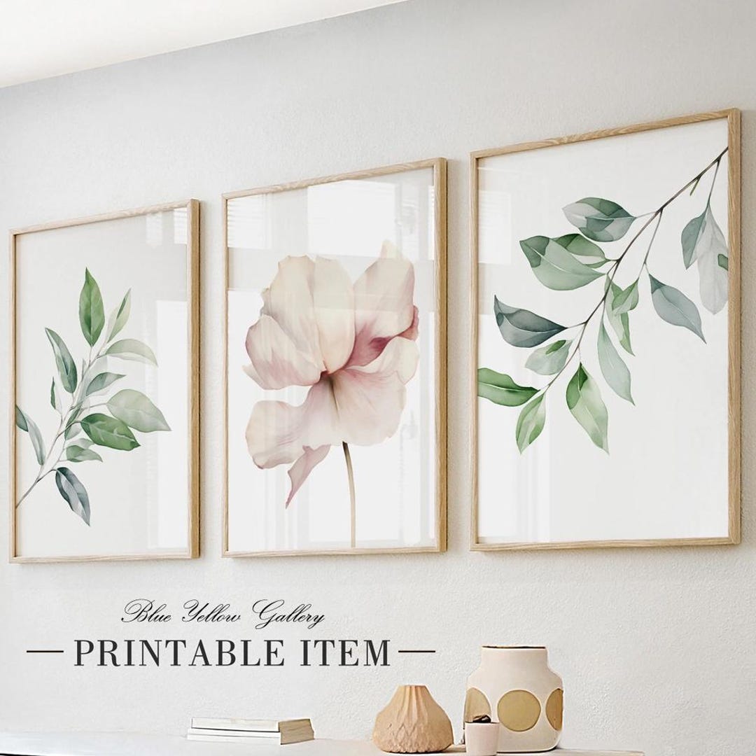 Neutral Farmhouse Botanical Floral Printable Art Set of 3. Minimalist ...