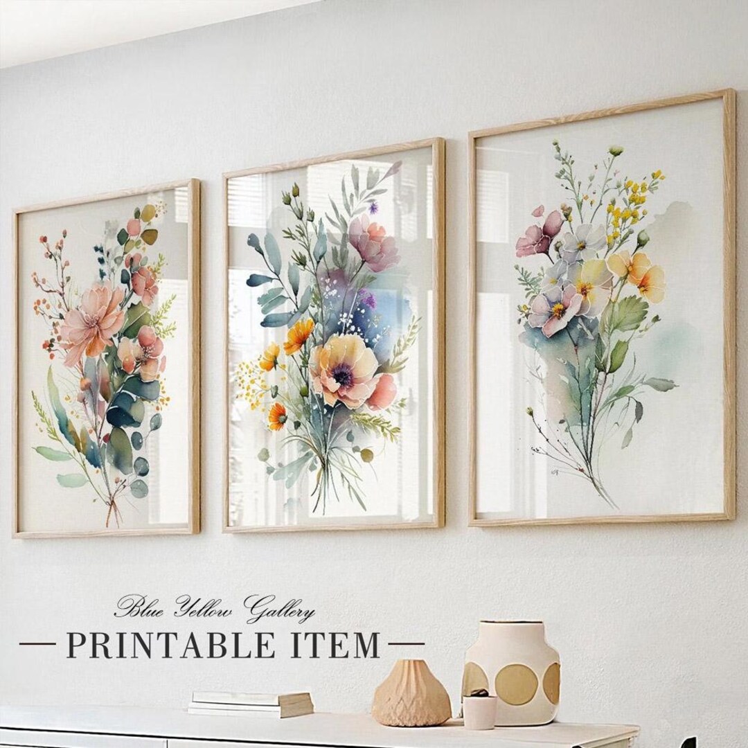Colorful Spring Wild Flowers Floral Printable Art Set of 3. Modern ...