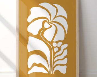 Mustard Yellow Mid Art Nouveau Wall Art, Abstract Plant Poster, Minimalist Mid Century Modern Print, Bold Earth Tone Home Decor