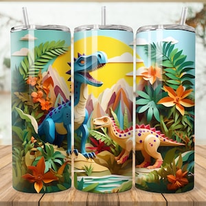 3D T-rex Dinosaur 20oz Sublimation Tumbler Designs, Kids Jurassic 9.2 x 8.3” Straight Skinny Tumbler Wrap PNG, Sublimation, Dinosaur Tumbler