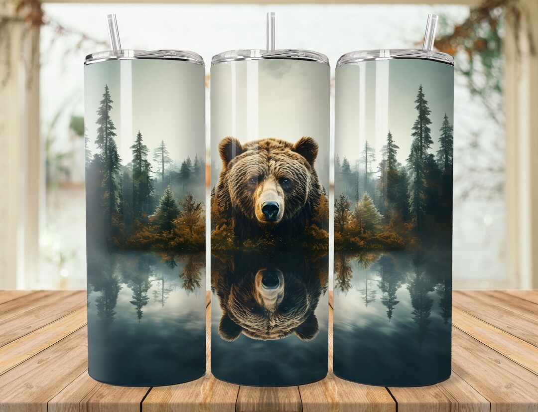 Grizzly Bear Tumbler Wrap, Lake Tumbler Sublimation Design, 20 Oz ...