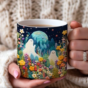 Ghost Coffee Cup PNG, 3D Ghost Mug Wrap, Halloween Mug Wrap, Cute Ghost Cup Wrap Sublimation Design, 11oz Coffee Cup Template, 15 oz Mug PNG