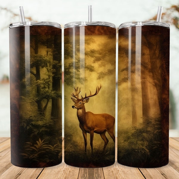 Deer Tumbler Wrap, Forest Minimalist Tumbler Sublimation Design, 20 Oz Skinny Tumbler Wrap, Sublimation Tumbler Design, PNG Instant Download