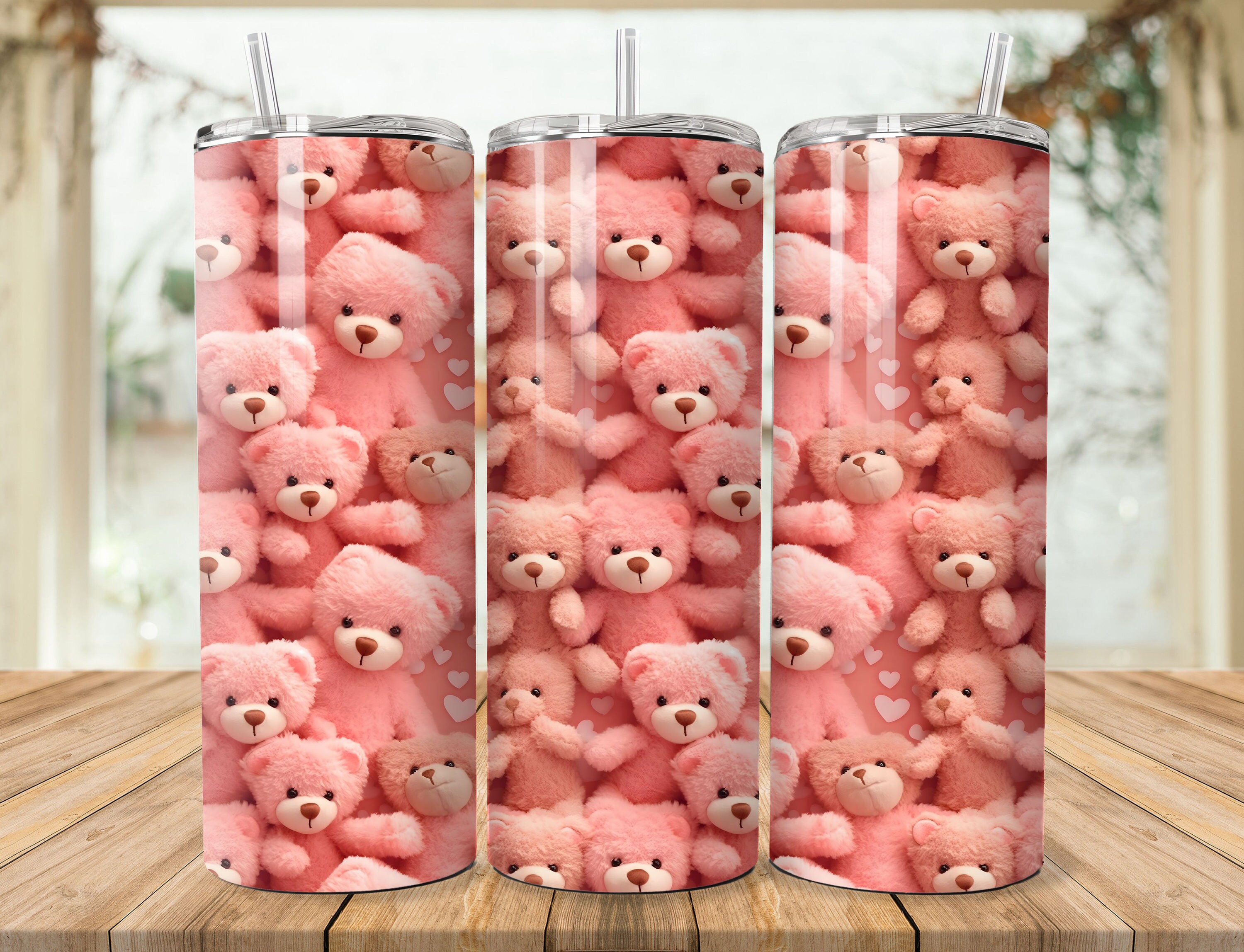 Teddy Bear Tumbler Sublimation Design, Pink, 20 Oz Skinny Straight ...