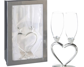 GILDE Champagnerglas Love - klar-silber - H. 26cm x B. 5cm