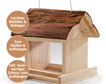 CULT at home Vogel Futterhaus Holz -Höhe 19 cm - Futterhaus für Vögel hängend Wildvögel Vogelfutterhaus zum Aufhängen Meisenknödel Halter