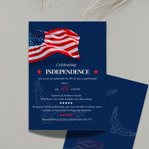 4th of July Invitation Independence Day Party Invite Red White Blue Patriotic Party American Flag Fourth of July Editable Template Card