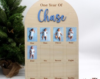 Personalized Baby 1st Year Photo Board: 3D Wooden Name, Keepsake Decor