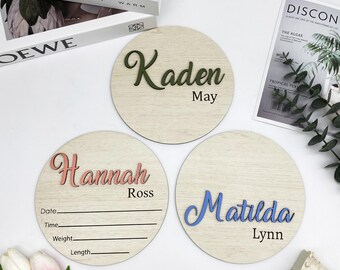 Personalized Baby Announcement Sign: Engraved Birch Wood Birth Stats