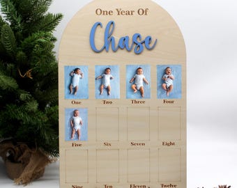 Personalized Baby 1st Birthday Photo Board: Wooden Name Keepsake