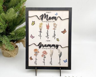 Custom Birth Month Flowers Wooden Sign | Personalized Mom & Grandma Gift