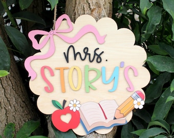 Personalized Teacher Door Hanger: Custom Name Sign, Back To School Gift