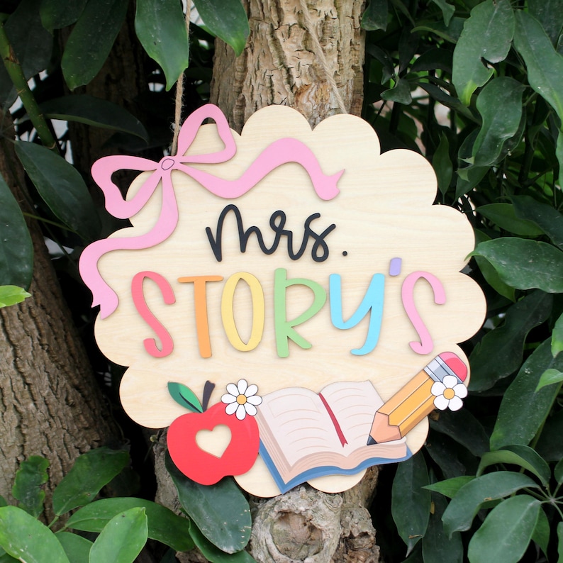 Personalized Teacher Door Hanger: Custom Name Sign, Back To School Gift