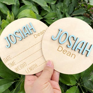 Custom Engraved Baby Announcement Sign: Birch Wood Footprint Keepsake
