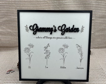 Personalized Grandma's Garden Plywood Plaque: Birth Month Flowers