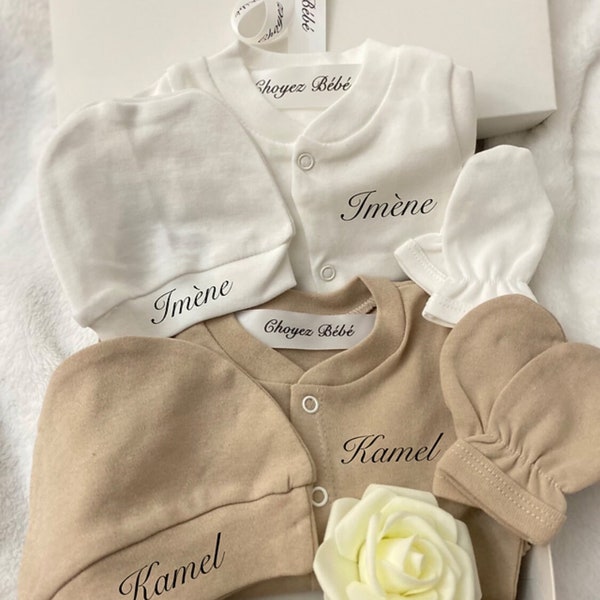 Coffret pour jumeaux, jumelles personnalisé | ensemble de tenues en coton pour bébé | cadeau de naissance, baptême original et unique